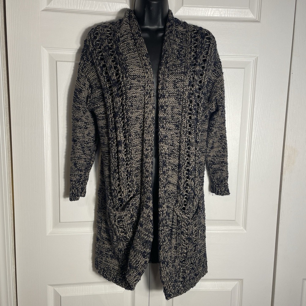 Anthropologie AKEMI KIN Alta Marled Cardigan Women S Blue Tan Open Front Duster
